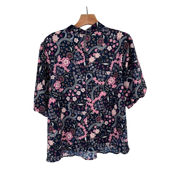 LOFT Bloom Twist Bubble Sleeve Blouse Short Sleeves size XL womens floral - Picture 11 of 11